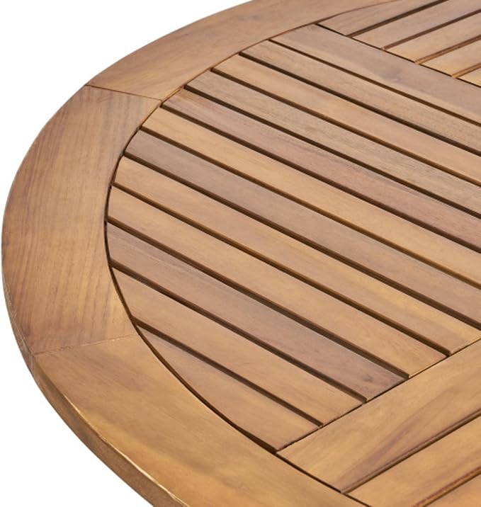 HRVEOCEI Round Outdoor Table & Teak Outdoor Furniture, 47 Inch Round Wood Dining Table, Weather Resistant Patio Furniture, Teak Finish Acacia