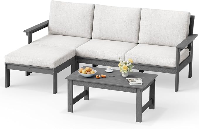 SERWALL HDPE Outdoor Sectional with Ottoman & Coffee Table