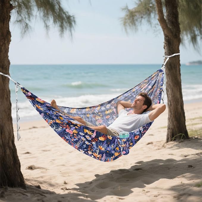Camping Hammock Outdoor Hammocks for Outside Floral Garden Beach Trees Portable Lightweight with Pockets Tree Straps Indoor