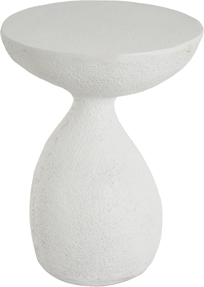 Merax Small Outdoor Patio Side Table, Modern MGO Accent End Table for Indoor Outdoor, 20.87" Height Small Round Patio Coffee Table with Vase-Shaped Base, No Need Assembly, White Textured Stone-Look