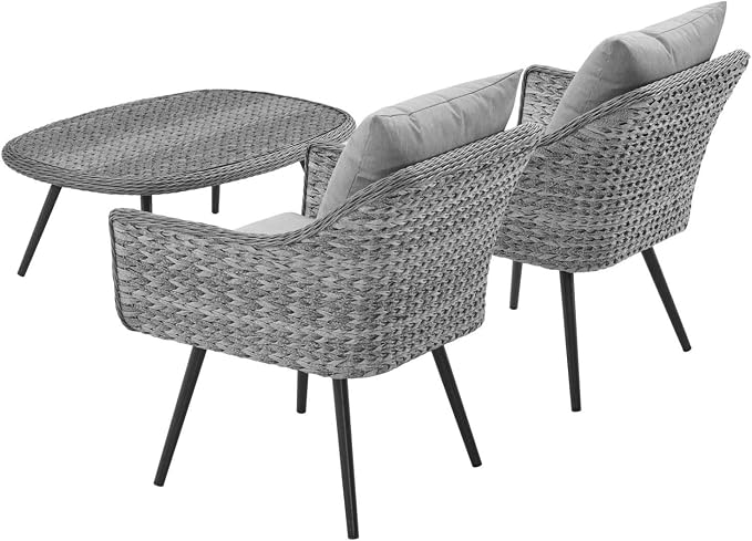 Modway EEI-3179-GRY-GRY-SET Endeavor 3 Piece Outdoor Patio Wicker Rattan Sectional Sofa Set, Gray