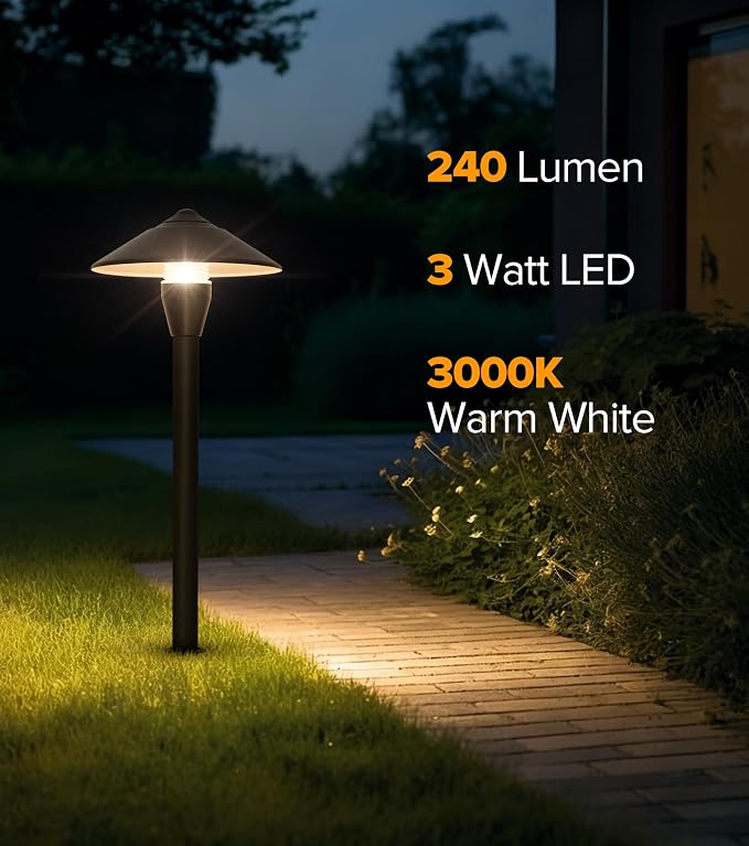 LUTEC 12V Low Voltage Pathway Lights, Die-cast Aluminum Pathway Lights with Connectors，IP65 Waterproof Outdoor Landscape Lighting, 3W 240LM Warm White 3000K for Path, Yard, Garden, 2 Pack