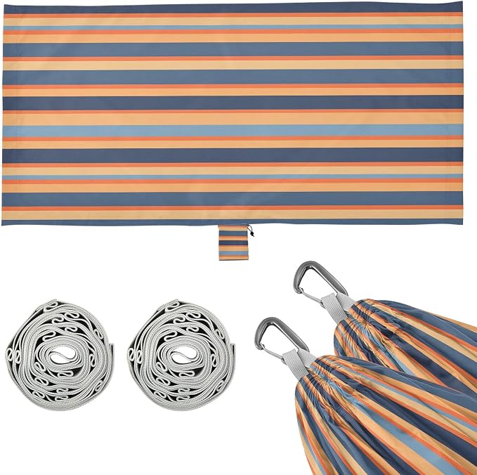Camping Hammock Outdoor Hammocks for Outside Stripe Blue Orange Beach Trees Portable Lightweight with Pockets Tree Straps Indoor