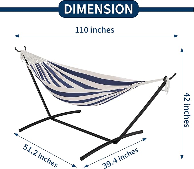 Extra Wide Hammock Chair with Stand, 500lbs Heavy Duty Steel Frame, Adjustable Height, Portable Folding Patio Swing for Outdoor, Backyard, Balcony, Camping – Includes Waterproof Carry Bag