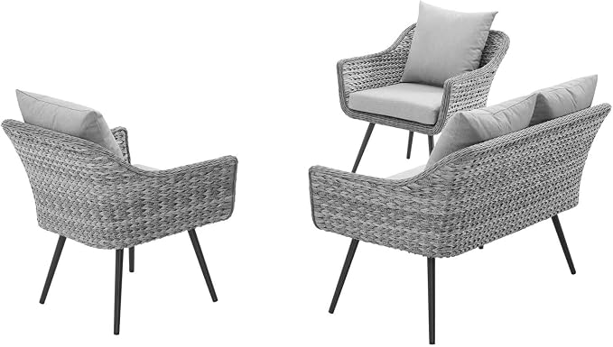 Endeavor 3Piece Outdoor Patio Wicker Rattan Sectional Sofa Set in Gray Gray