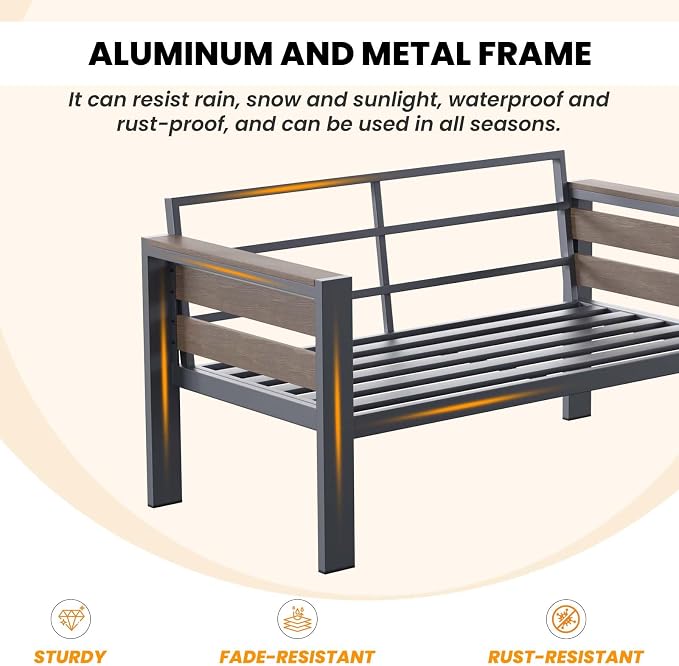 DoCred Aluminum Patio Furniture Set, 5-Piece Modular Patio Conversation Set with Widened Armrests and Thickened Cushions, Metal Outdoor Furniture Set for Porch, Balcony, Deck, Yard, Poolside