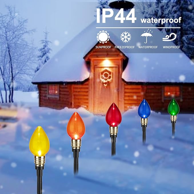 4 Pack C9 Christmas Pathway Lights Outdoor, Total 69.6Ft 40 LED Stake Light | Connectable C9 Pathway Lights, Waterproof Christmas Lights Outdoor for Walkway Yard Lawn Ground Sidewalk Driveway Decorations