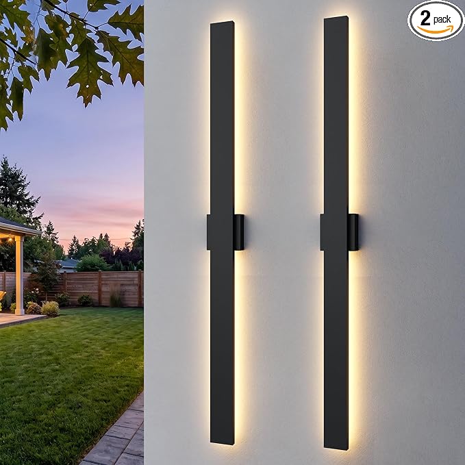 2 Pack LED Outdoor Wall Lights, 3CCT & 10%-100% Dimmable, 57.4" Linear Exterior Light Fixtures, IP65 Waterproof Outside Sconces for Porch Patio Garage House Facade