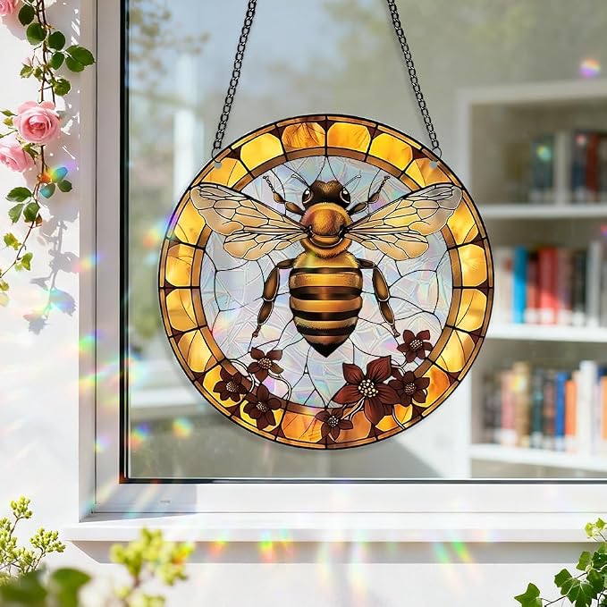 8 Inch Sun Catchers Indoor Window, Acrylic Rainbow Suncatcher Window Hanging Decoration for Living Room Bedroom Summer Home Balcony Ornaments Decoration (94 Bee)