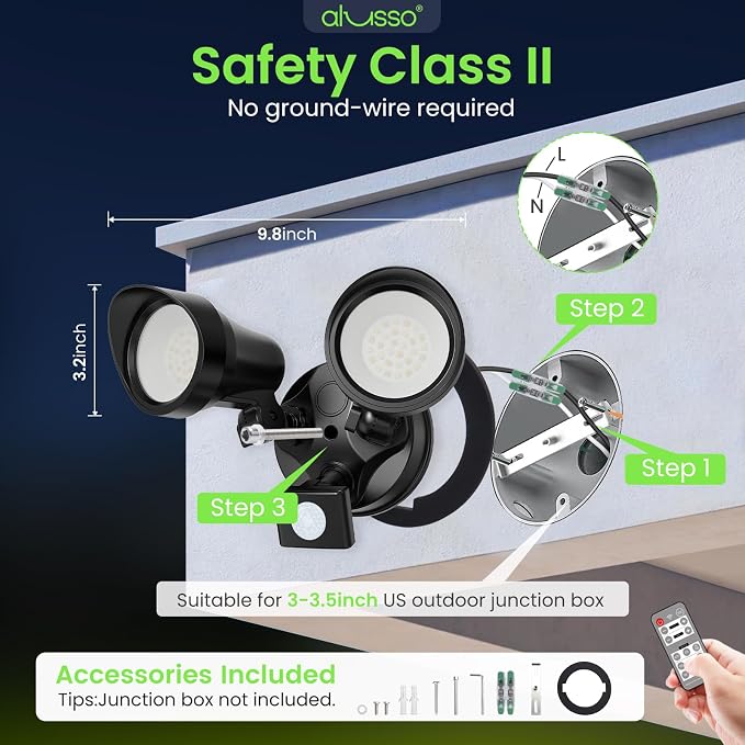 ALUSSO LED Security Lights Motion Sensor, 25W 2000LM Flood Lights Outdoor Motion Sensor with Remote 120V, Dimmable Brightness 3000K-6500K CCT IP65 Security Light ETL Listed for House Garage 1 Pack