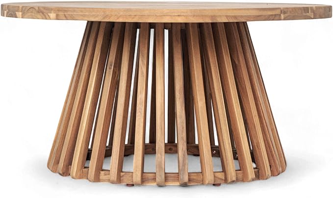 Christopher Knight Home Charm Patio Conversation Set, 3 Seater Acacia Wood Sofa, Spacious Seating Wicker Armrest Chair, Wood Coffee Table, Round Side Table, Outdoor Furniture for Backyard, Beige