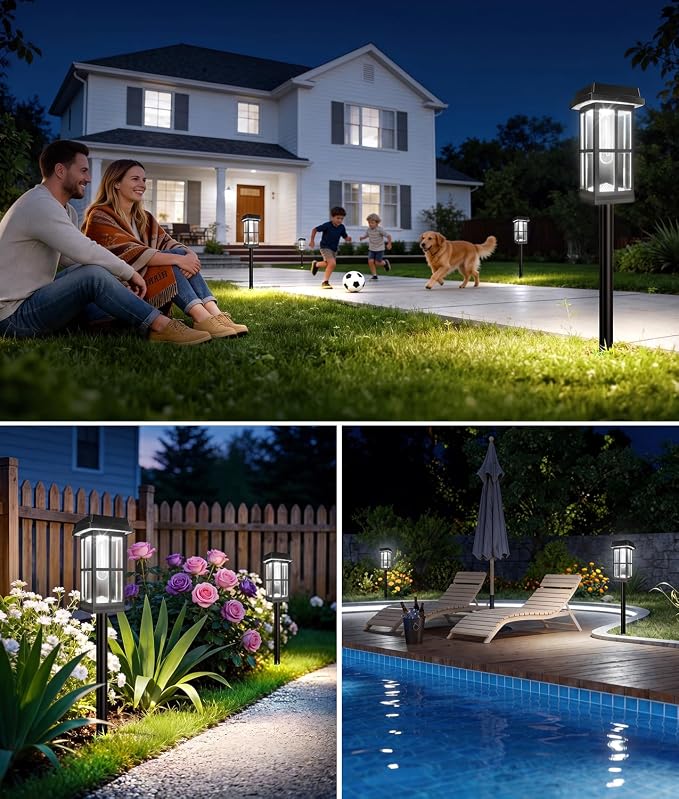Ahaorigin Solar Pathway Lights Outdoor, 2 Lighting Modes Waterproof Solar Lights Outdoor, Sturdy Metal Rods, Brighter Up to 15Hrs Outdoor Path Lights for Garden Yard (Cool White, 4 Pack)