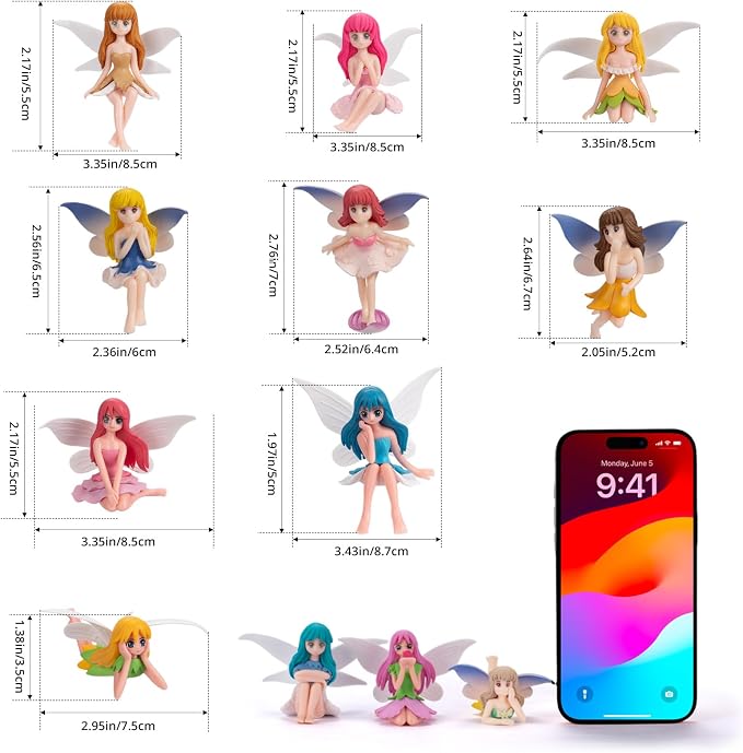 12 Pcs Miniature Fairy Figurines, Fairy Garden Fairies | Hand-Painted Small Flower Fairies with Wings for Garden Decor Miniature Garden Ornaments Landscape Decorations Cake Topper