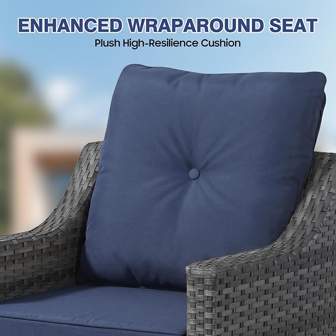 5 Piece Patio Furniture Set With Fire Pit Table,360°Swivel Glider Patio Chairs Set of 2,Cozy 60,000 BTU Square Fire Pit Table,2 Sofas,All-Weather Wicker Outdoor Patio Set With 6 Inch Thick Cushions