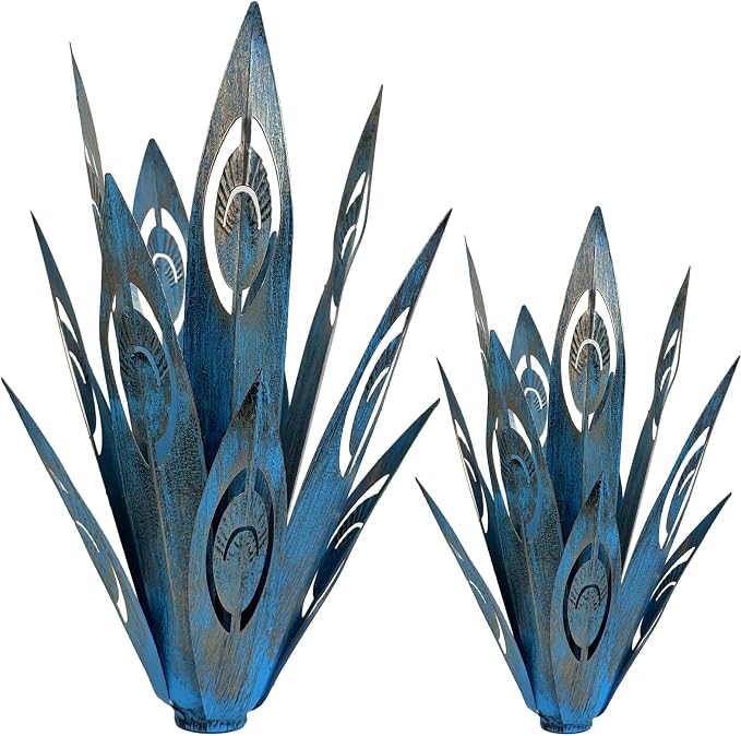 Jesokiibo 2PCS Metal Agave Plant Outdoor Decor,Large Tequila Rustic Sculpture Garden Art Yard Statue - Outdoor Decoration Courtyard Garden Lawn Ornament Stakes Gift