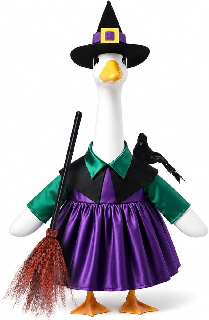 Celltestria Halloween Goose Outfit Witch Lawn Porch Goose Clothes Fall Halloween Crow Goose Costume for 23" Geese Outdoor Patio Yard Lawn Decoration