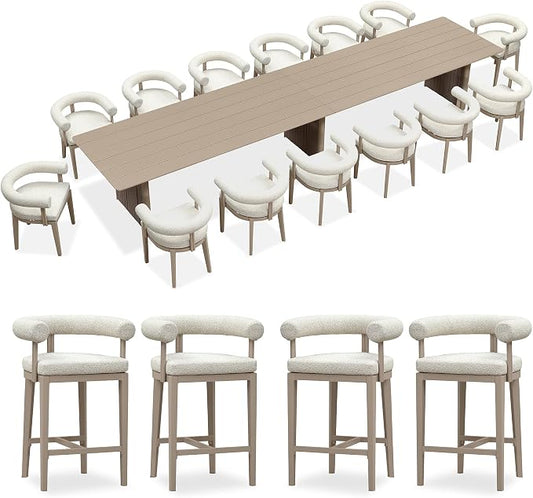 PURPLE LEAF 15 Pieces Patio Dining Set with Counter Stools, Seamless Table | Wraparound Backrests, Sumptuous Textured Olefin Fabric, Cushioned Armrest, Aluminum, Large Gathering, Earth-Tone Palette