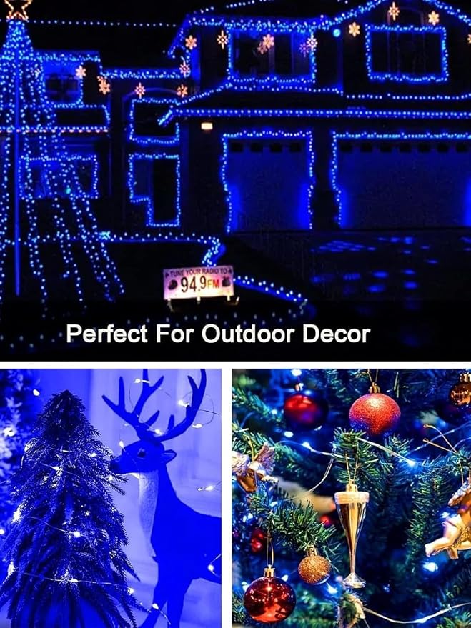 4 Pack Fairy Lights Battery Operated with Remote Timer 33FT 100LED Blue | Remote Control, 8 Modes, Timer, Adjustable brightness, Waterproof Lights for Indoor Outdoor Classroom Christmas Decor