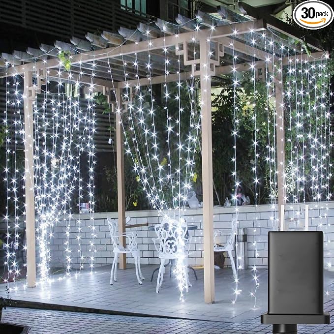 Solhice LED Curtain Lights Outdoor 30ft x10ft Cool White, 720 LED Plug in Hanging Christmas String Lights Indoor, Twinkle Light Backdrop for Outside Backyard Wedding Bedroom Decor (Not Connectable)