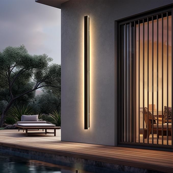 92.5inch Modern Exterior Lighting Fixtures, Waterproof IP65 Linear Outdoor Wall Sconce, Black LED Porch Lights Outdoor 3000K Long Outside Wall Lights for House Exterior Wall Mount Lights