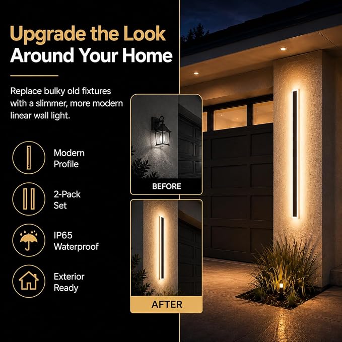 23.6" Outdoor Wall Lights, 2-Pack Remote Dimmable Sconces | Adjust 3000K–6000K lighting by remote for a modern garage, patio, porch or front door upgrade