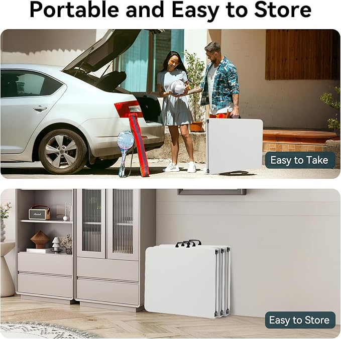 100 Pack of 6 Foot Foldable Table with Built in Handle & Steel Legs ,Heavy Duty Portable ,Perfect for Party, Dining, Wedding, Events, Picnic Indoor, Outdoor, Camping, Utility, Folding(white-100pac)