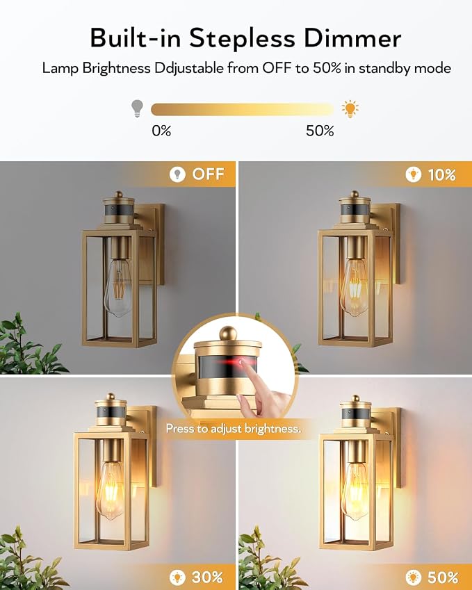 VIANIS 2 Pack Gold Motion Sensor Outdoor Porch Light, Modern Exterior Lighting Fixtures Wall Mount for House, Anti-Rust Waterproof Dusk to Dawn Outdoor Sconce Lights for Garage, Front Door, Patio