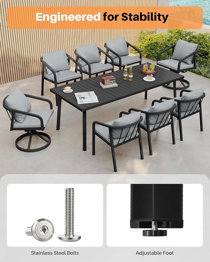 Never-Rust Aluminum Patio Dining Table, 63" x 35" Rectangular Outdoor Dining Table for 6, Outdoor Patio Table with Umbrella Hole for Poolside, Commercial, Porch, Deck, Black