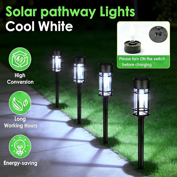 Mancra Solar Pathway Lights Outdoor, 8 Pack Metal Glass Solar Lights Outdoor Waterproof Auto On/Off Landscape Path Lighting Garden Decor for Yard Walkway Driveway, Cool White