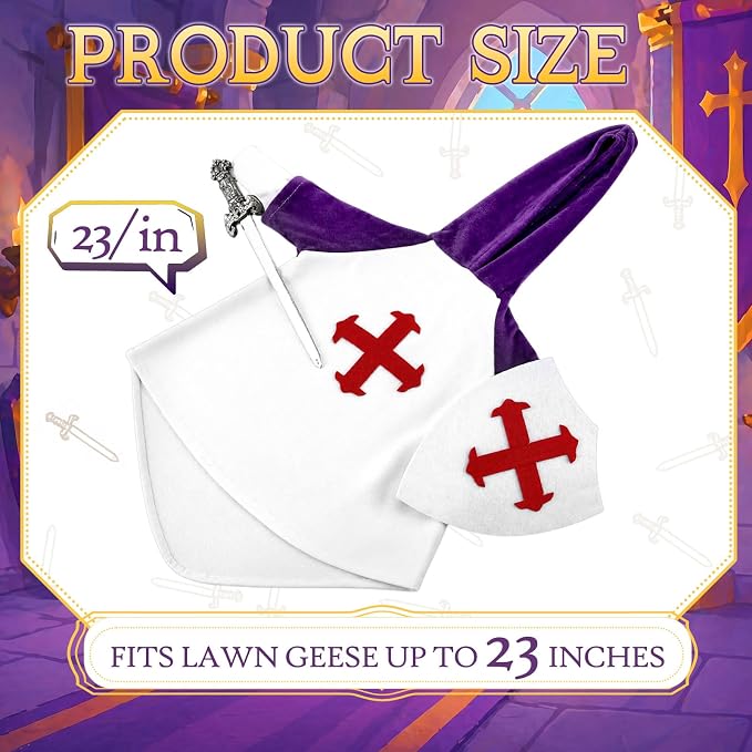 Knight Porch Goose Outfit, Goose Dress Clothes with Sword & Shield Costume for 23" Gooses Statue Decorations, Home Defender Decor for Outdoor Garden Patio Yard