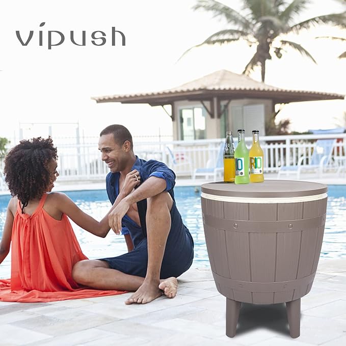 Vipush Outdoor Cooler Table - 10 Gal Adjustable Height Patio Furniture with Cool Bar for Party, Beer, Wine, Beverage - Pool Deck and Garden Decor
