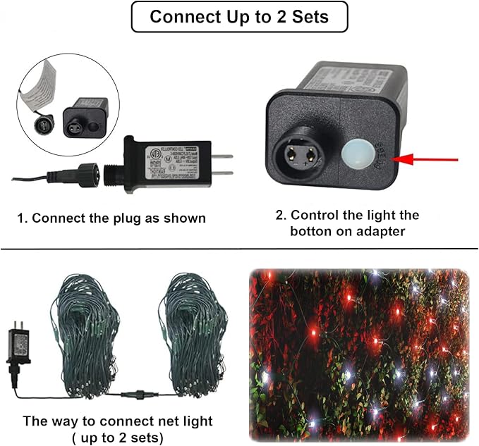 Pooqla Red and White Christmas Net Lights Outdoor, 15x 5ft Green Wire | 300 LED Large Net Mesh Lights Plug in, 8 Modes Waterproof Connectable Bushes Lights for Christmas Hedge Yard Decor