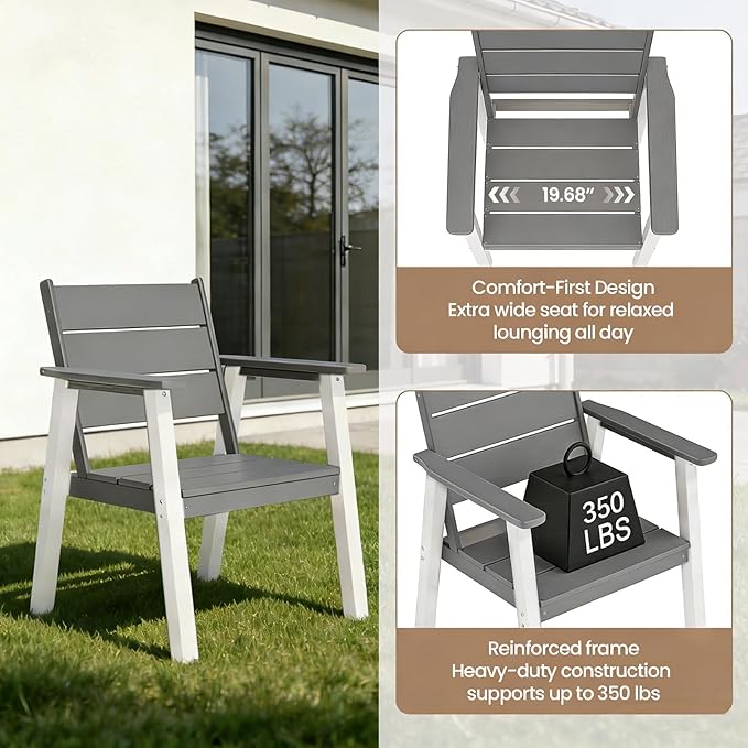 Outdoor Dining Set for 6, 7-Piece Patio Table and Chairs Set, HDPE Outdoor Dining Table and Chairs with Umbrella Hole, All-Weather Dining Furniture Set,White Grey