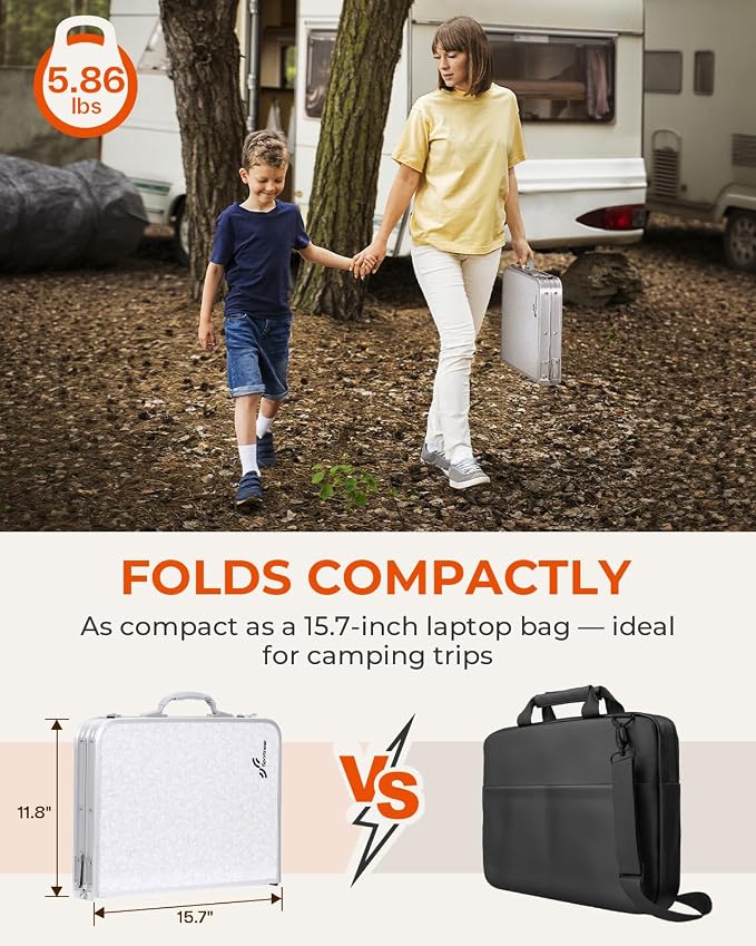 Sportneer Camping Table: Adjustable Height Small Folding Table 23.6" L x 15.7" W 4 Height with Mesh Layer - Compact & Portable Camping Essentials for Outdoor Camp Garden Picnic BBQ Dining Cooking
