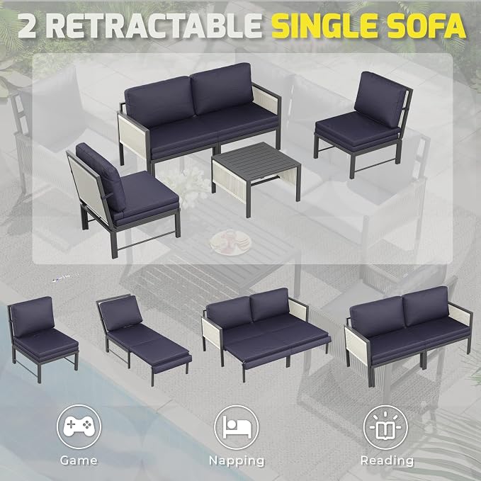 AECOJOY Aluminum Patio Furniture Set 4 Seats Outdoor Sectional Sofa Couch with Coffee Central Table Patio Conversation Sets for Porch Deck