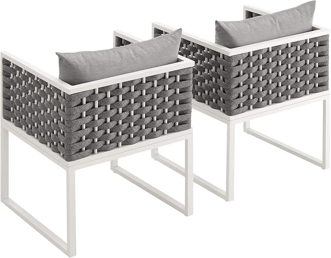 Modway Stance Outdoor Patio Aluminum Set of 2 Dining Armchair in White Gray