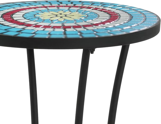 Christopher Knight Home Glady Outdoor Round Side Table, Patio End Table with Ceramic Top and Metal Frame, Small Decorative Accent Table for Patio Garden Porch Balcony, Mosaic