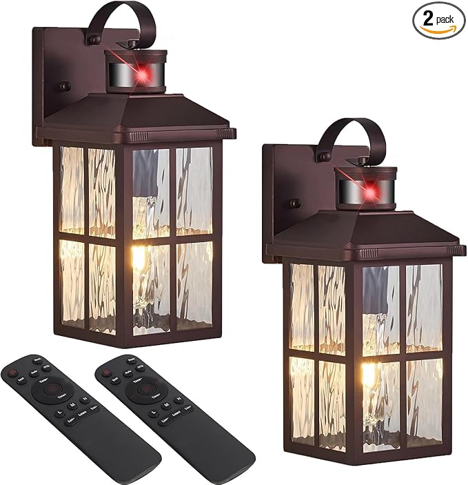 Porch Lights Outdoor with Remote, Motion Sensor Exterior Lighting Fixtures | 2 Pack Intelligent Outdoor Wall Lights, 4 Lighting Modes Outdoor Sconce Lights for House Patio Front Door Garage