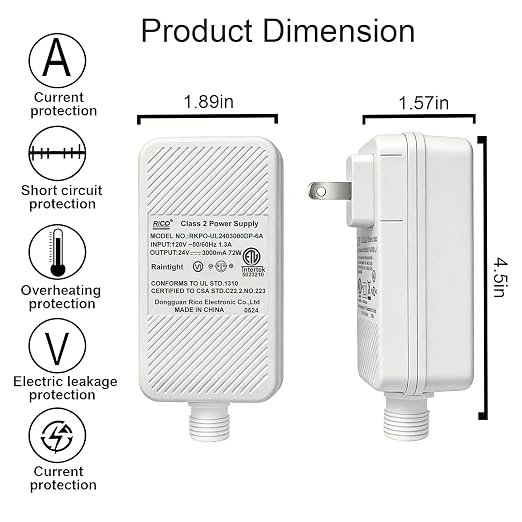 Class 2 Power Supply for Permanent Outdoor Lights,72W 24V 3A Power Adapter | LED Transformer Replacement and Suitable for Permanent Outdoor Light