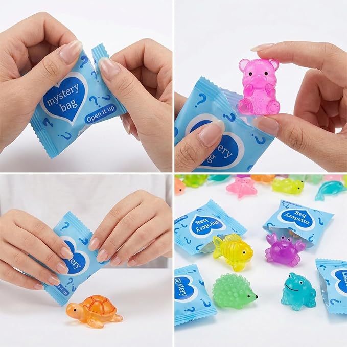 100 Pcs Mini Resin Animals Blind Bags, Glow in The Dark & Glitter Mystery Animals, Individually Wrapped Tiny Luminous Miniatures for Fairy Garden, Micro Landscape, DIY Crafts