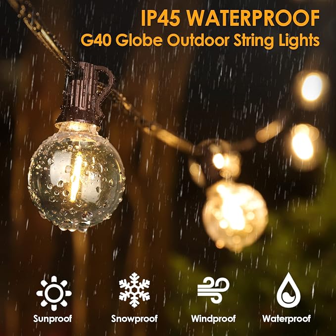 Mlambert 200Ft(4x50Ft) Outdoor String Lights, G40 Globe Patio Lights Connectable with 100+6 Waterproof LED Bulbs for Backyard Garden Porch-Black Wire