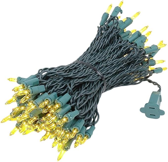 Novelty Lights 50 Feet 100 Bulbs Traditional Yellow Mini Lights, Green Wire