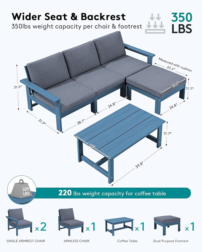 SERWALL HDPE Outdoor Sectional with Ottoman & Coffee Table