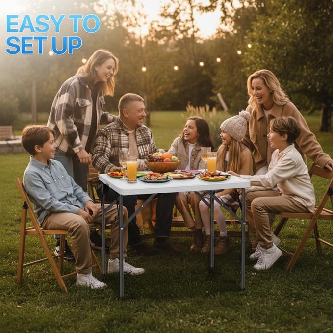 34" Folding Card Table, Heavy Duty HDPE Square Table, Fold-in-Half Portable Design with Carry Handle, Indoor Outdoor Utility Dining Table for Picnic, Camping, 330 lbs (White, 34in)