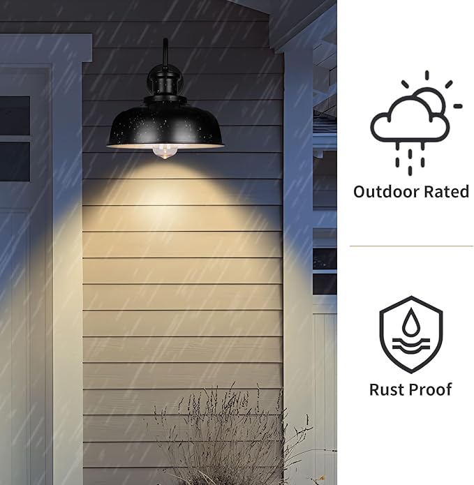 Solar Barn Light for Outside, Dusk to Dawn Outdoor Wall Lights Solar Powered, Farmhouse Exterior Wall Sconce, Industrial Outside Lighting Fixture, Rustic Lantern for Garage, Barn, Shed