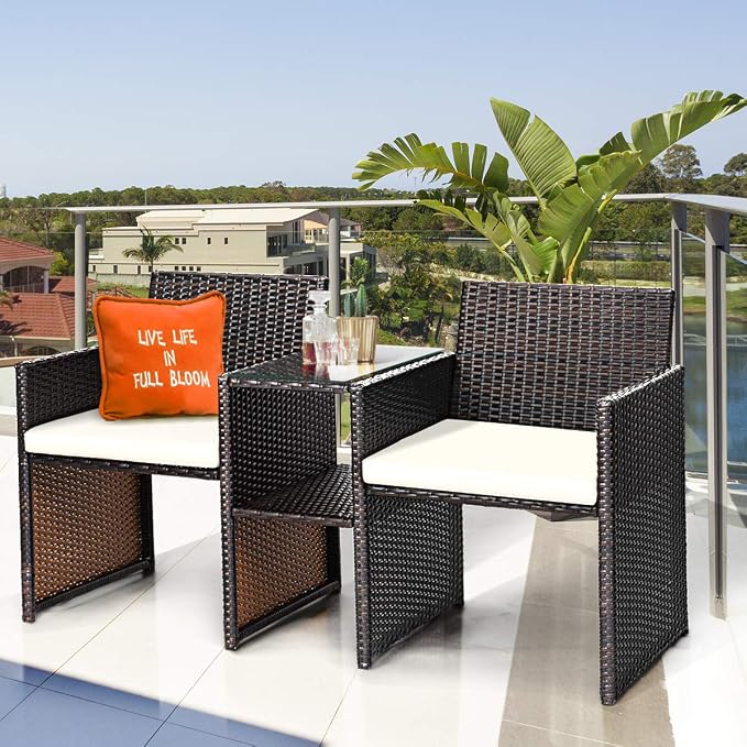 Tangkula Outdoor Furniture Set Paito Conversation Set with Removable Cushions & Table Wicker Modern Sofas for Garden Lawn Backyard Outdoor Chat Set (Sofa Style)