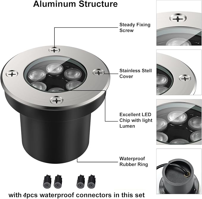 JESLED Outdoor Landscape Lights, Low Voltage In Ground Well Lights, 2 Pack | 3000K Warm White, 6W LED, 12V/24V, IP67 Waterproof, 5-Ton Pressure Resistant & 90° Beam for Driveway Decks Step Garden