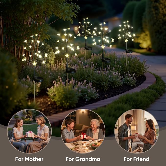 6 Pack Solar Garden Lights Outdoor, Solar Lights Outdoor Flowers | 2Modes 120LED Garden Decor, Waterproof Solar Powered Fairy Garden Outdoor Decorations for Yard Patio Pathway, Gardening Gifts