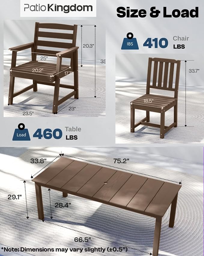 HDPE 5-Piece Outdoor Dining Set with 11FT Umbrella, Brown | All-Weather Patio Table and Chairs for 4, Fade-Resistant Patio Furniture Dining Set for Lawn, Garden, Deck, Backyard