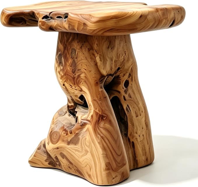 Brefhome 18.9" Tall Cedar Tree Stump Stool, Natural Wood Side Table, Hand-Carved Live Edge End Table, Unique Rustic Plant Stand for Living Room, Patio, Garden